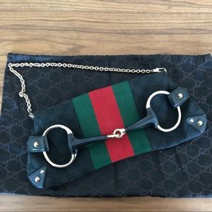 Gucci Black Monogram Horsebit Clutch
